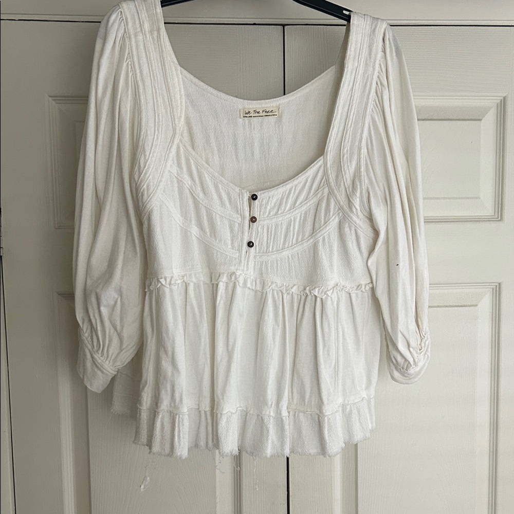 We The Free Cream Blouse with Button Accents